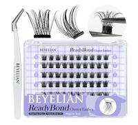 BEYELIAN Cluster Lashes Self Adhesive Eyelashes, 84 Pcs D+ Curl Pre Glued Eyelashes ReadyBond Lash Clusters 10-16mm Mixed DIY Press on Cluster Eyelash Extensions (Twin Flowers, Black)