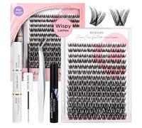 BEYELIAN Lashes Clusters Kit, Lash Extension Kit with Wispy Cluster Lashes, Lash Bond and Seal, Lash Remover, Lash Applicator, Natural Reusable Individual Lashes Kit 10-16mm (D62)