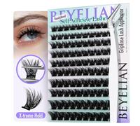 BEYELIAN Self Adhesive Eyelashes Clusters, Pre Glued Lashes Cluster D Curl 10-16mm Press On Lash, No Glue Needed Wispy DIY Self Stick Cluster Eyelashes N63-LC