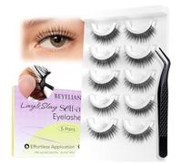 BEYELIAN Self Adhesive Eyelashes Reusable Press on Lashes, Pre Glued Eyelashes No Glue Need, Wispy Lash Natural Look Faux Mink False Eyelashes 5 Pairs ZCV-154