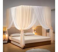 Beyeutao Princess Bed Canopy Frame - Gold White Mosquito Net Super King Size, Indoor/Outdoor Play Tents, Four Poster Bed Curtain