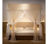 Beyeutao Super King Size Bed Canopy Frame with Double Layer Curtains Mosquito Net Frame 180W×200L×200H cm 4 Poster Bed Frame Champagne Gold Princess Bed Canopy for Girls Bedroom