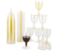 BEYGIH 30PCS Plastic Wine Glasses, 180ml Reusable Gold Glitter Personalised Plastic Wine Cups, Wine Glass for Whiskey, Cocktails, Champagne, Ideal for Birthdays Parties, Weddings, Christmas, Camping