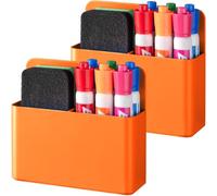BEYGORM 2 Pack Plastics Magnetic Pen Holder for Refrigerator, Dry Erase Marker Holder for Whiteboard，Magnet School Locker Organizer Accessories, Pencil Cup, Pen Caddy, Classroom Organization(Orange)