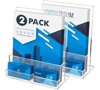 BEYGORM Acrylic Flyer Holder 8.5 x 11 inches with Business Card Holder for 400 Flyers, 2 Pack Clear Flyer Stands for Display, Brochure Holder for Trade Show, Pamphlet, Magazine, Literature, Booklets