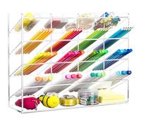 BEYGORM Acrylic Vertical Marker Organizer for 200 Markers,Angled Pen Holders Desktop Organization,Clear Large Stationary Pencil Holder for Desk,Art Supply Storage Organizers for School Supplie