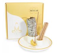 BEYLAB 4 in 1 Incense Burner Holder moon, Palo Santo Holder, Sage Holder for Burning, Incense Holder for Sticks, Smudge bowl, 5.9 inches Ceramic Ash Catcher Tray for Meditation Yoga Room (moon)