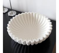 BEYLAB Handmade Concrete Ruffle Bowl - Vintage Scallop Decorative Flower Bowl & Fruit Basket | Modern Table Centerpiece, Entryway Key Tray, Wedding & Housewarming Gift (White, Pleated Bowl)