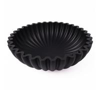 BEYLAB Handmade Concrete Ruffle Bowl - Vintage Scallop Decorative Flower Bowl & Fruit Basket | Modern Table Centerpiece, Entryway Key Tray, Wedding & Housewarming Gift (Black, Pleated Bowl)