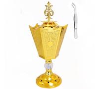 BEYLAB Incense Burner, Frankincense Charcoal Incense Stand, Bakhoor Burner Holder, Ideal for Aromatherapy, Yoga and Spa, Home and Christian Church Censer (Gold-Six Corners)