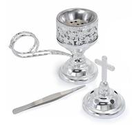 BEYLAB Incense Burner, Frankincense Charcoal Incense Stand, Bakhoor Burner Holder, Ideal for Aromatherapy, Yoga and Spa, Home and Christian Church Censer - Silver