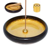 BEYLAB incense holder ceramics, 3 in 1 Incense burner for Palo Santo, Sage, Incense Sticks Coil Incense Cones, smudge bowl, Removable brass ash catcher for Meditation Yoga Room - Yellow