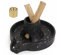 BEYLAB incense holder ceramics, 3 in 1 Incense burner for Palo Santo, Sage smudge bowl stick Coil Cones, Removable brass ash catcher for Meditation Yoga Room - Spotted black