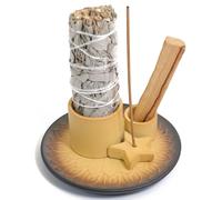 BEYLAB Multifunction Star Design Incense and Candle Holder for Burning Sage, Palo Santo, Incense Sticks - 5.1" Ceramic Ash Catcher Tray for Meditation Room Home Decor - Yellow