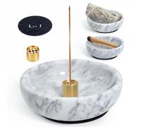 BEYLAB Natural Marble Incense Holder for Sticks and Backflow Incense, Handmade Stick Ideal for Smudging, Incense Burning, Decoration - White