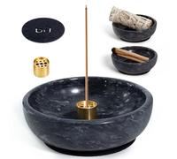 BEYLAB Natural Marble Incense Holder for Sticks and Backflow Incense, Handmade Stick Ideal for Smudging, Incense Burning, Decoration - Black