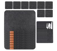 Beylce Set of 24 Placemats, Washable, Plate Coasters, Felt Set, Place Mats with 8 Placemats, 8 Glass Coasters, 8 Cutlery Pockets (Dark Grey, Rectangular)