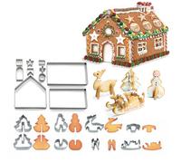 Beylos 18 Pcs 3D Christmas Cake Gingerbread House Cookie Cutters Set(Stainless Steel), Biscuit Tool Baking Molds, Gingerbread House & Christmas Tree Snowman Sleigh Elk Shapes