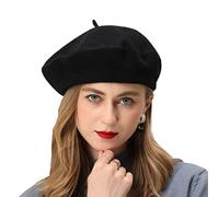 BEYLRZID French Beret-Classic Wool Beret Solid Color Womens Beret Cap Hat, Black, Medium
