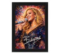 Beyonce Signed Poster Print - Art Styled Limited Edition Autograph Reproduction - Music Fan Gift, Home Wall Art Decor, Collectible Memorabilia (A4 Framed)