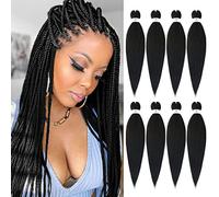 Beyond Beauty 8 Packs Black Pre Stretched Braiding Hair Synthetic Yaki EZ Braiding Coi Leray Braids Knotless Braiding Hair Extensions Pre Stretched Hot Water Setting Crochet Braids 20Inch(1B)