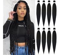 Beyond Beauty 8 Packs Black Pre Stretched Braiding Hair Synthetic Yaki EZ Braiding Coi Leray Braids Knotless Braiding Hair Extensions Pre Stretched Hot Water Setting Crochet Braids 42Inch(#1B)