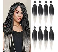 Beyond Beauty 8 Packs Pre Stretched Braiding Hair Synthetic Yaki EZ Braiding Coi Leray Braids Knotless Braiding Hair Extensions Pre Stretched Hot Water Setting Crochet Braids 26Inch(1B-Silvery)