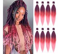 Beyond Beauty 8 Packs Pre Stretched Braiding Hair Synthetic Yaki EZ Braiding Coi Leray Braids Knotless Braiding Hair Extensions Pre Stretched Hot Water Setting Crochet Braids 26Inch(Purple-Red-Pink)