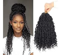 Beyond Beauty New Goddess Locs Crochet Hair 14 Inch 7 packs Pre Looped Curly Goddess Faux Locs Crochet Hair For Black Women Curly In Middle And Ends Synthetic Braiding Hair Extension(1B)