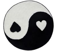 Beyond Deco Heart Yin Yang Rug 35 inches, Tufted Handmade Soft Trendy Round Area Rug for Living Room, Kitchen, Kids playroom, Design Home Decor with Cute Durable Carpet mat