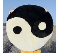 Beyond Deco Yin Yang Rug 35 inches, Handmade Tufted Round Trippy Soft Area Rugs for Living Room, Bedroom, Kitchen, Circular Floor Washable Non Slip Bath Mat (Black-White)