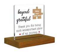 Beyond Grateful Acrylic Desk Sign with Puzzle Piece, Personalized Thank You Gift for Coworker Teacher Nurse Volunteer, Inspirational Office Desk Décor, Appreciation Keepsake with Vintage Wooden Base