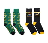 Beyond Happy 2 Pairs South Africa Rugby Springboks Supporters' Socks - Unisex, Cotton Rich Bokke ZA Rugby Fans Socks -Two Pair Set
