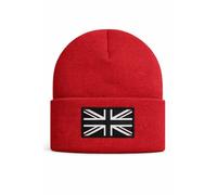 Beyond Happy Black & White Union Jack Beanie Hat - Unisex Winter Knit Hat with Embroidered UK Flag - 100% Acrylic (Claret)