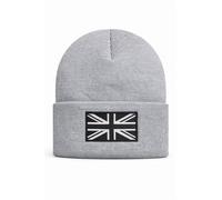 Beyond Happy Black & White Union Jack Beanie Hat - Unisex Winter Knit Hat with Embroidered UK Flag - 100% Acrylic (Grey)