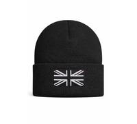 Beyond Happy Black & White Union Jack Beanie Hat - Unisex Winter Knit Hat with Embroidered UK Flag - 100% Acrylic (Black)