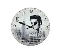 Beyond Happy Elvis Presley Retro Music Legend Portrait Glass Clock (30cm Diameter), Wall Clock (Empire State)
