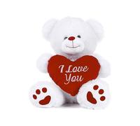 Beyond Happy 'I Love You' Cuddly Teddy Bear - 20cm Soft Plush Valentines Love Bear Holding Red Heart (White)