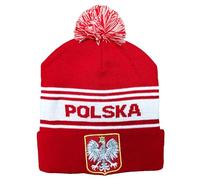 Beyond Happy Poland Red and White Crest Ski Bobble Hat - Stylish Winter Beanie for Polska Supporters - Ultimate Supporters Hat for Comfort and Warmth
