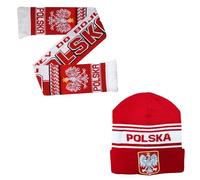 Beyond Happy Poland Red and White Crest Ski Hat - Stylish Winter Beanie for Polska Supporters - Ultimate Supporters Hat for Comfort and Warmth (UK, Alpha, One Size, Bronx Hat & Scarf Set)