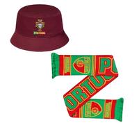 Beyond Happy Portugal Bucket Hat - Traditional Portugese Crest Burgandy Heavy Duty Sun Hat - (100% Cotton, Unisex Design Football & Olympics Support) (UK, Alpha, One Size, HAT & Scarf Set)