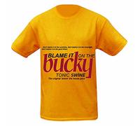 Beyond Happy Scotland Buckfast Drink 'Blame it on The Bucky' Souvenir T-Shirt for Stag Parties & Leisurewear (100% Cotton) (UK, Alpha, M, Regular, Regular, Orange, Bucky)