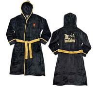 Beyond Happy The Godfather Unisex Bathrobe - Iconic Rose & Crosspiece Logo - Gold Detail - Corleone Family Al Pacino Luxury Black Fleece Dressing Gown (UK, S-M, Black)