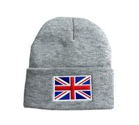 Beyond Happy Union Jack Beanie Hat - Unisex Winter Knit Hat with Embroidered UK Flag - 100% Acrylic, Warm & Comfortable (Grey)