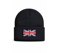 Beyond Happy Union Jack Beanie Hat - Unisex Winter Knit Hat with Embroidered UK Flag - 100% Acrylic, Warm & Comfortable (Black)