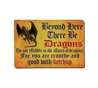 Beyond Here There Be Dragons Retro Metal Tin Sign, Vintage Metal Poster for home, Gaming Room, Studio Workshop,Bar,Garage Wall Art Decor 8x12 Inch