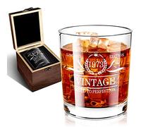 BEYOND MS 50th Birthday Gifts for Men - 50th Birthday Decorations for Dad - 1973 Whiskey Glass in Valued Wooden Box - Anniversary Ideas for Him - 12oz Whiskey Glass
