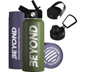 Beyond Premium Vacuum Insulated Stainless Steel Double Walled Stainless Steel Water Bottle 1000ml Wide Mouth Sports Drink Flask BPA Free (Forest Green)