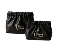 Beyond Shadow Brand Wrinkled Bag for Women, 2-Pouch Travel Kit Set - Soft PU Plush Cosmetic Organizer Bags, Portable & Foldable Makeup Storage (Black, Small & Medium Sizes)