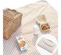 Cute Gingham Picnic Blanket, Waterproof Foldable, in Large 80x60in and Extra Large 80x80in, Portable Compact Beach Blanket, Oversized XL Outdoor Mat (Tan, X-Large)